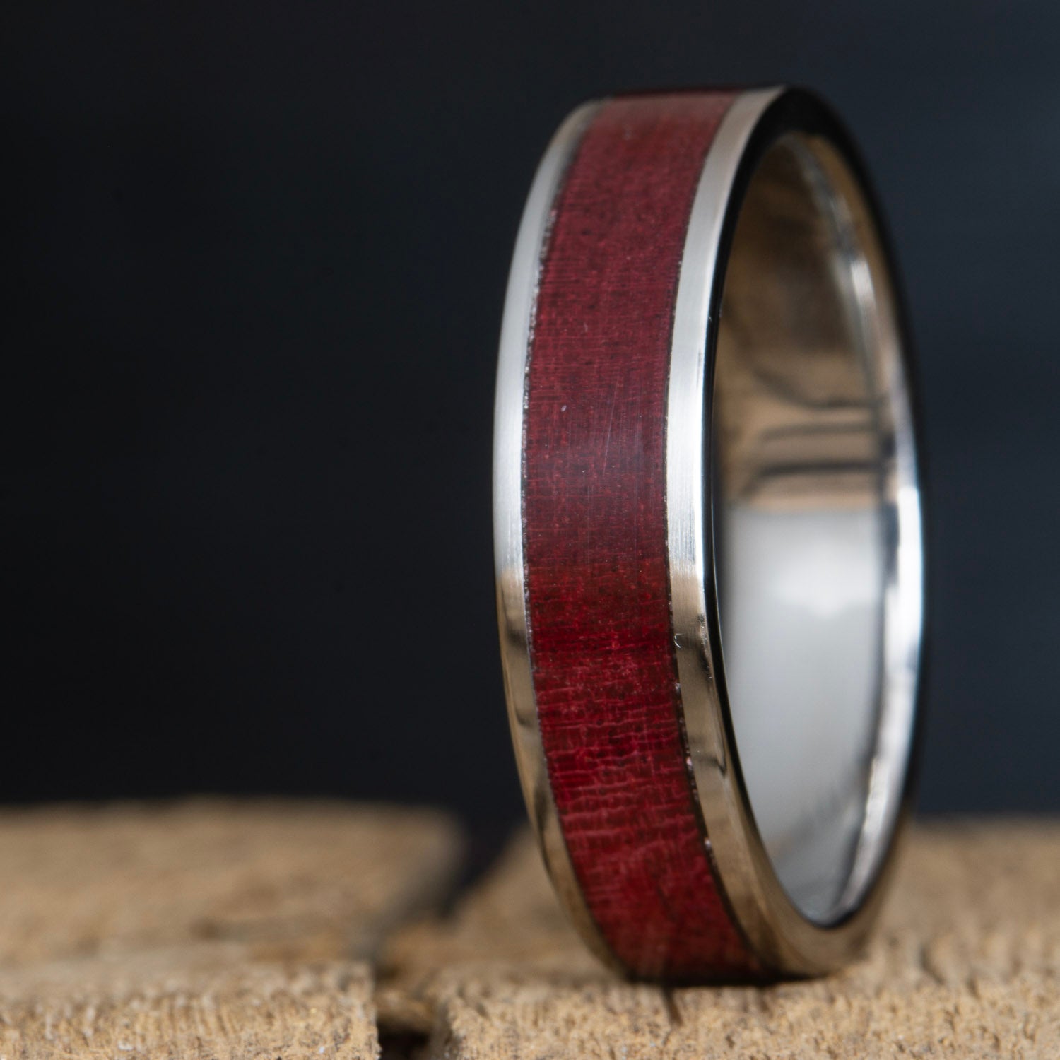 Purpleheart Wood Deer Antler Inlay Gunmetal Titanium Wedding Ring – Hanover  Jewelers